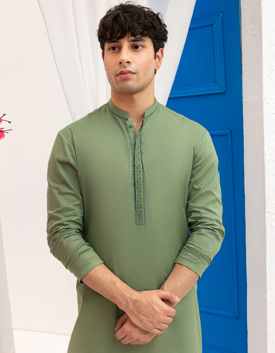 GREEN COTTON KURTA | JTK-A-46594/S25/JJ9777-SF - Image 3
