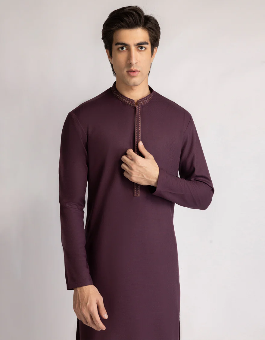DEEP MAROON BLENDED KURTA | JTK-A-46978/S25/JJ10076-SF - Image 2