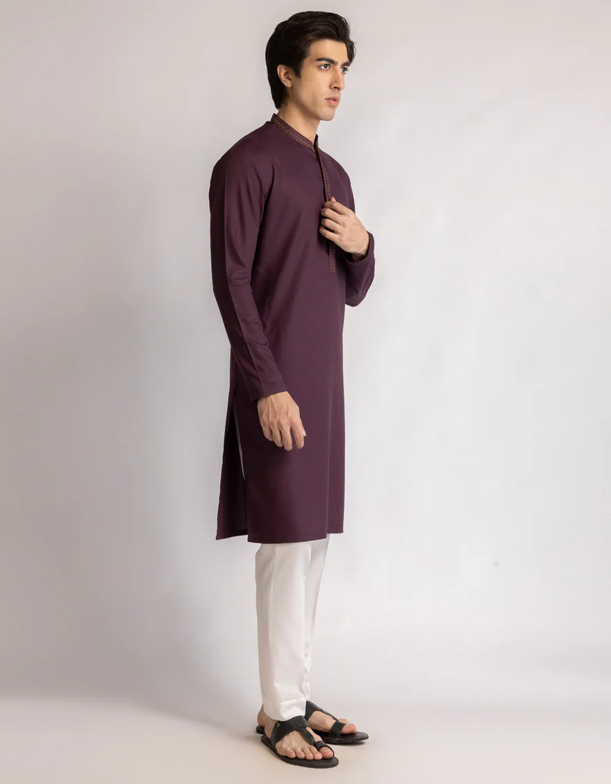DEEP MAROON BLENDED KURTA | JTK-A-46978/S25/JJ10076-SF - Image 3