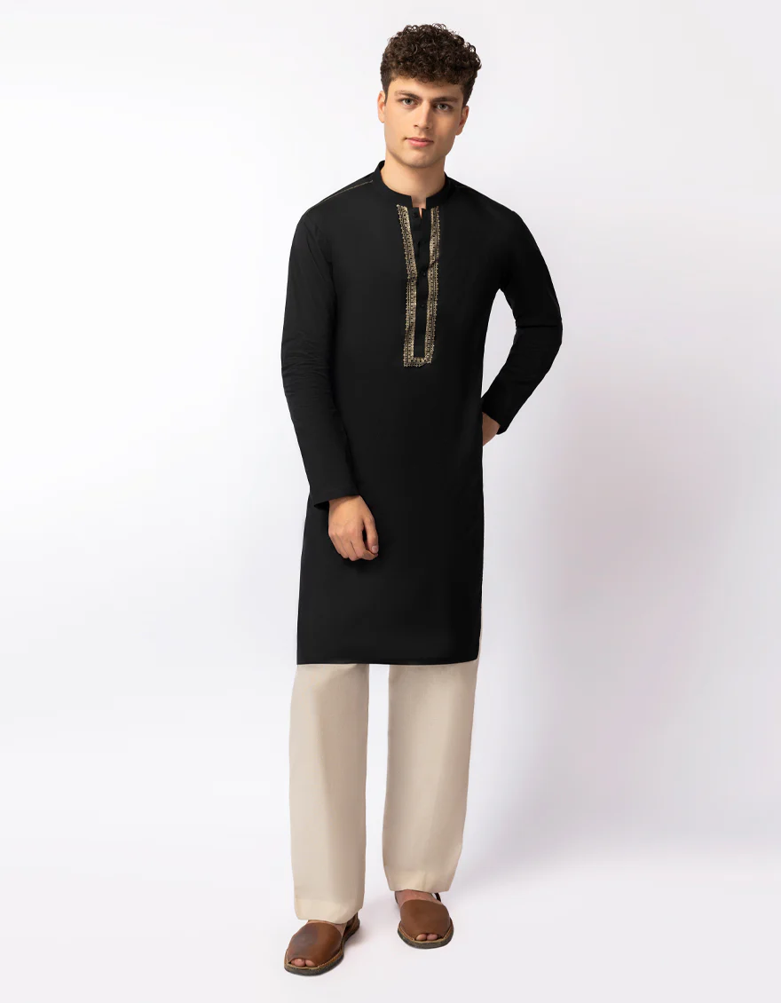 BLACK COTTON KURTA | JTK-S-39640/S26/JJ10827-SF