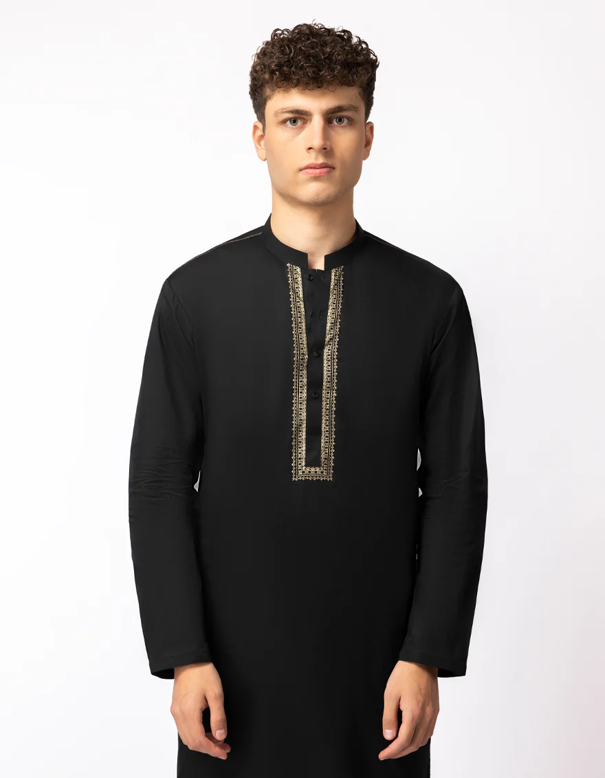 BLACK COTTON KURTA | JTK-S-39640/S26/JJ10827-SF - Image 2