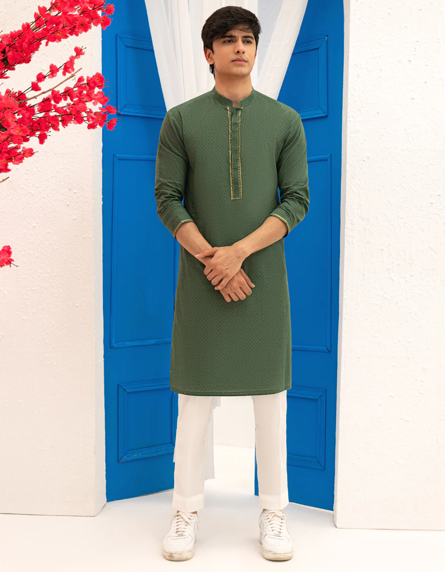 GREEN COTTON KURTA | JTK-S-50134/S25/JJ9775-SF