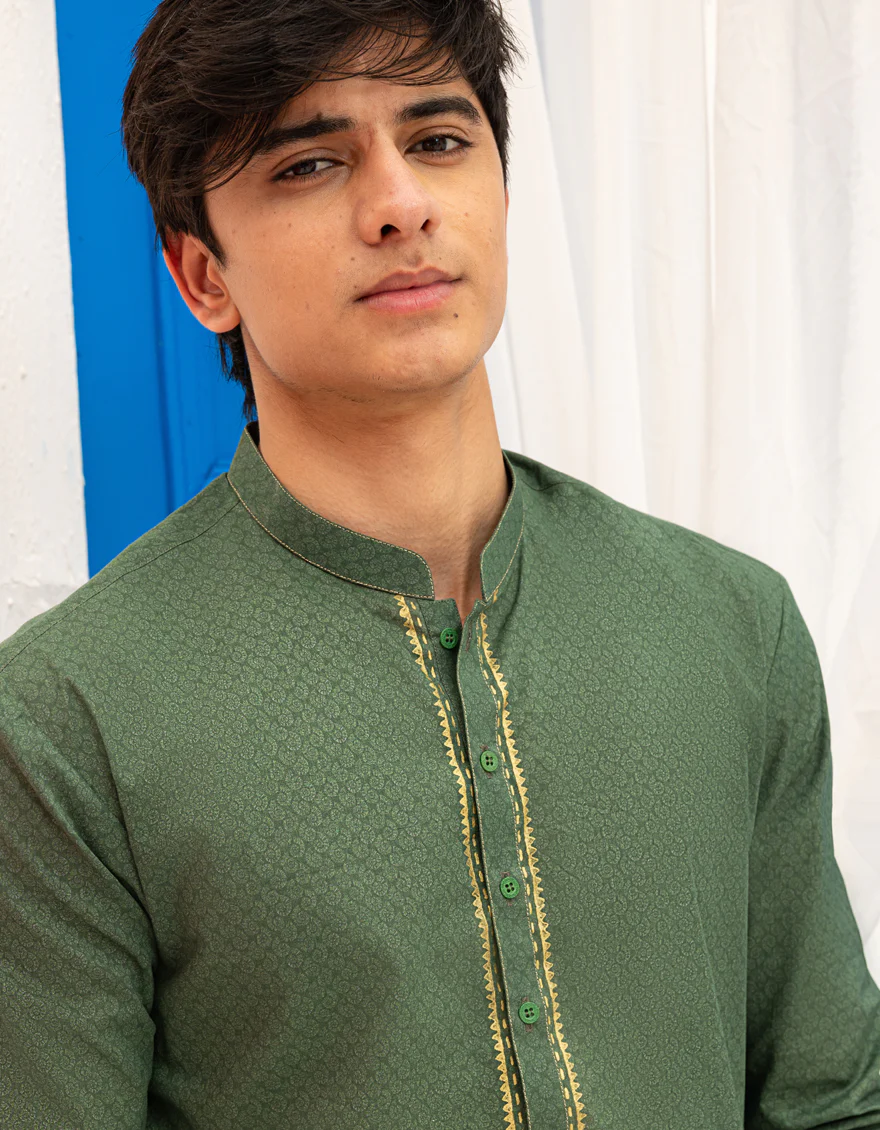 GREEN COTTON KURTA | JTK-S-50134/S25/JJ9775-SF - Image 2