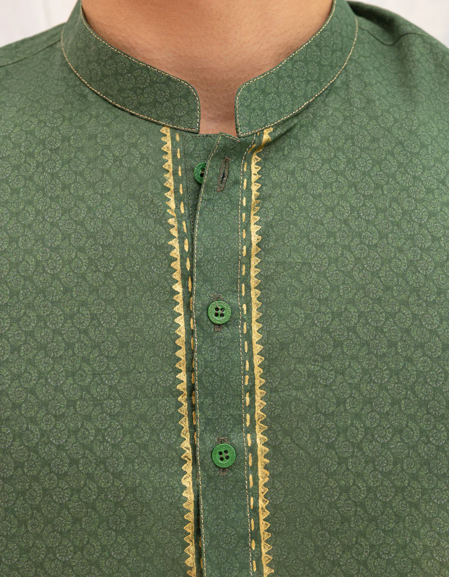 GREEN COTTON KURTA | JTK-S-50134/S25/JJ9775-SF - Image 3