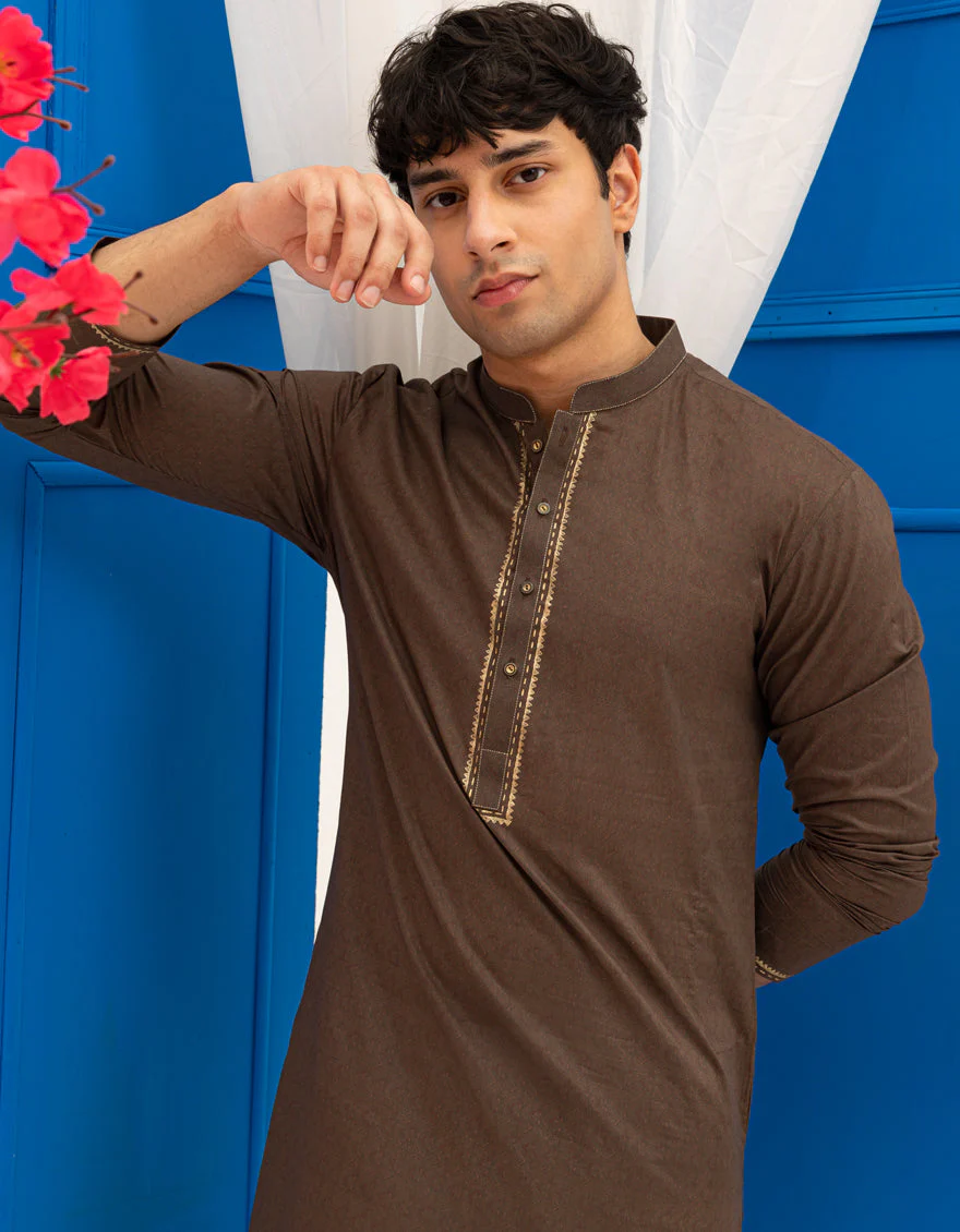 BROWN COTTON KURTA | JTK-S-50135/S25/JJ9775-SF - Image 2