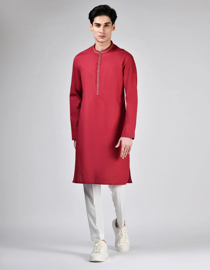 DULL RED COTTON KURTA | JTK-W-34564/S23/JJ8673-SF