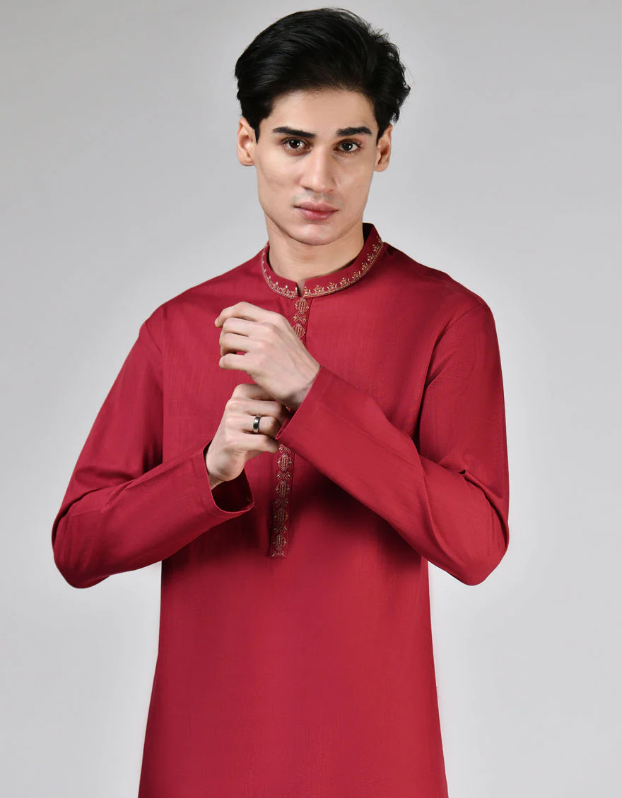 DULL RED COTTON KURTA | JTK-W-34564/S23/JJ8673-SF - Image 2