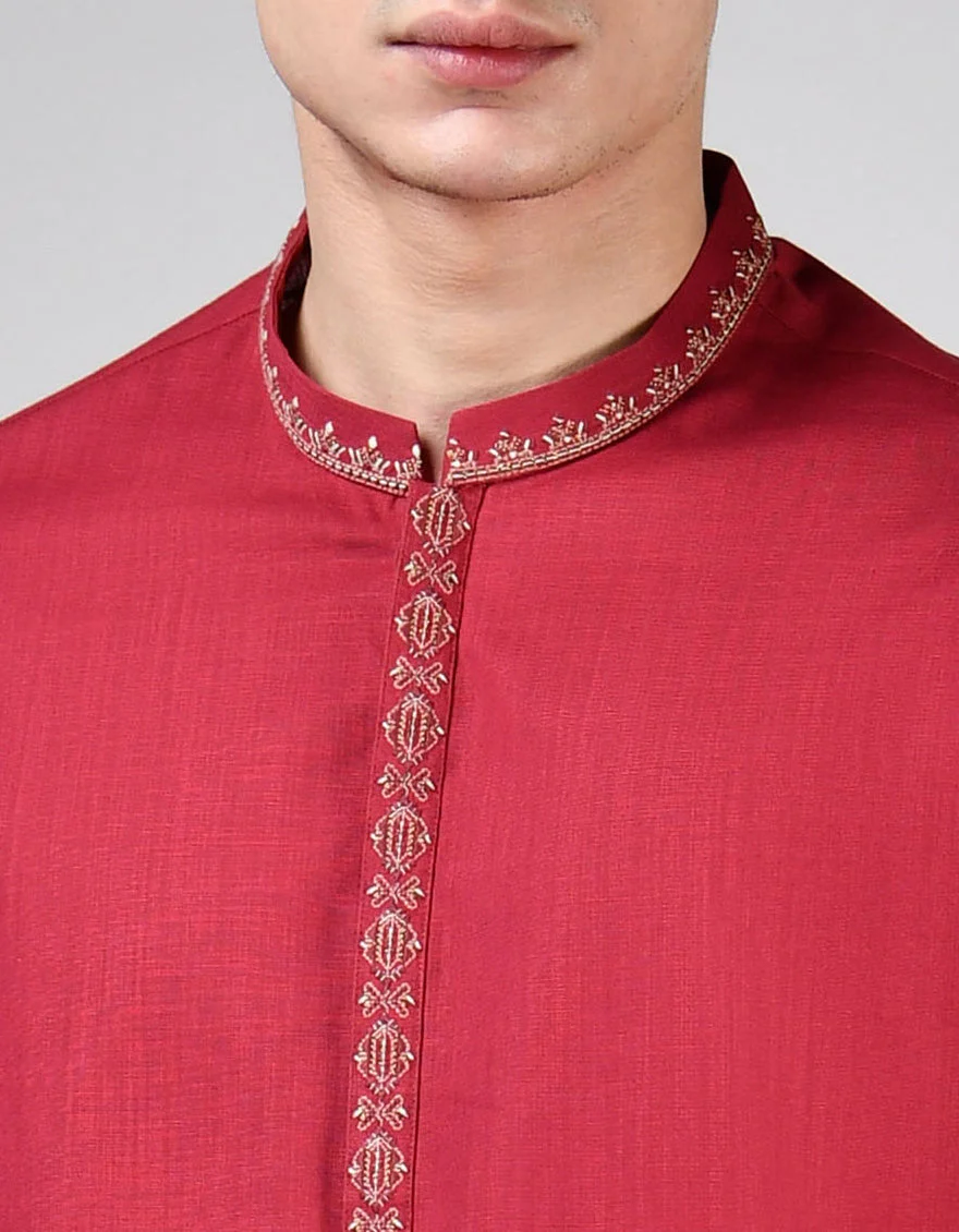 DULL RED COTTON KURTA | JTK-W-34564/S23/JJ8673-SF - Image 3