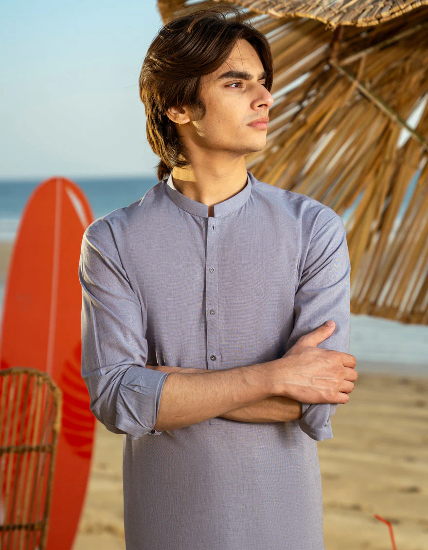 LIGHT GREY COTTON KURTA TROUSERS | JTKP-A-39288/S25/JJ9741-PN - Image 2