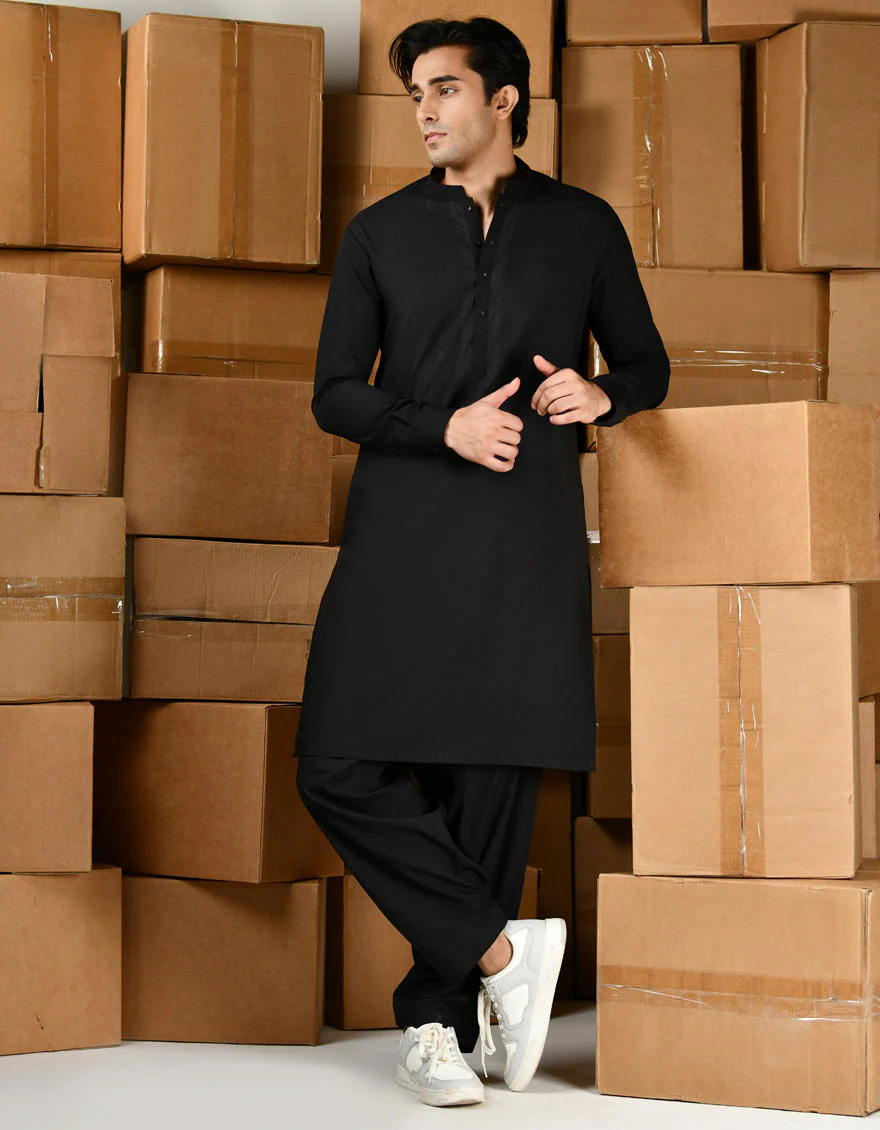 BLACK BLENDED KAMEEZ SHALWAR | JTKS-A-34802/S24/JJ8709-SF