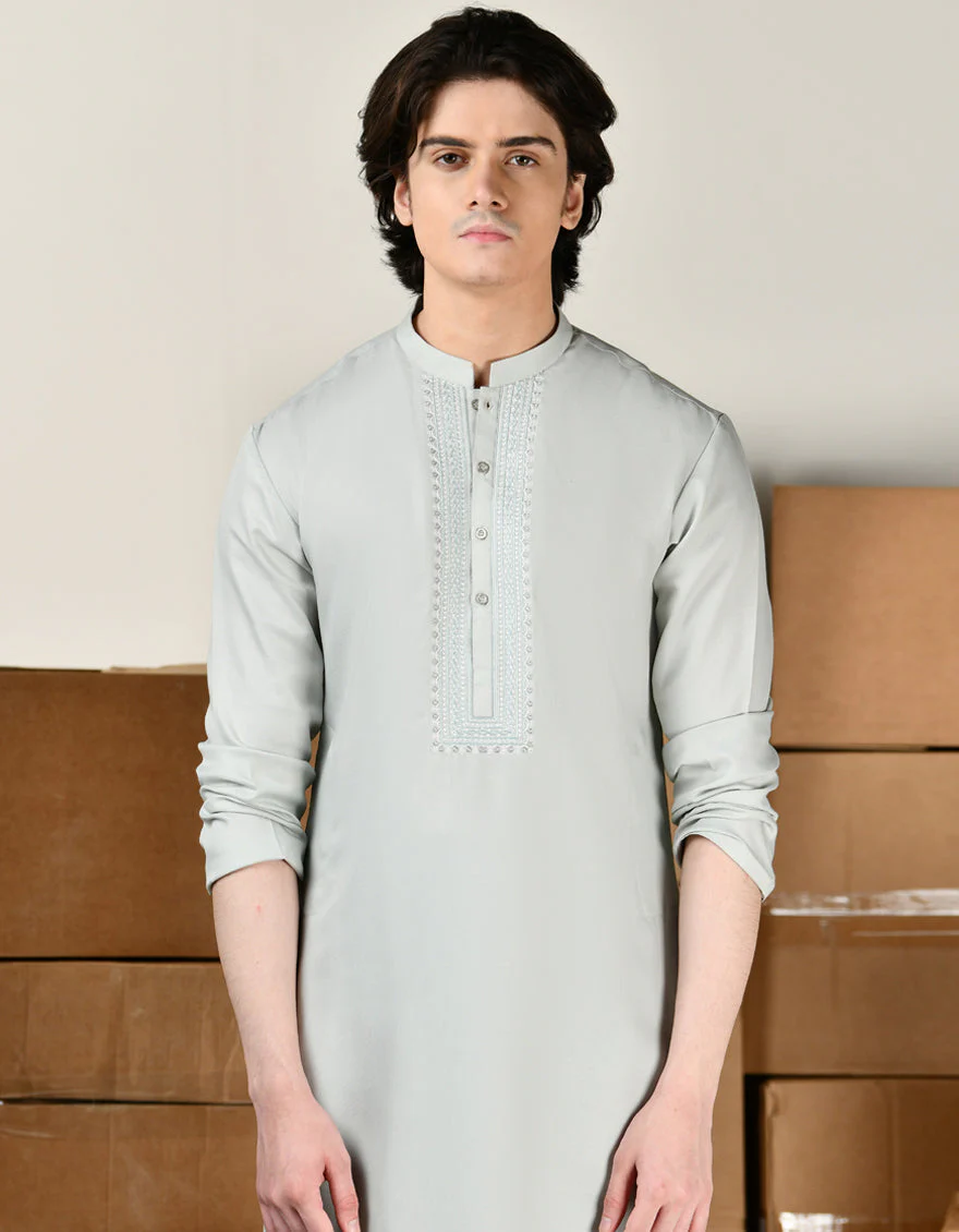 AQUA GREEN BLENDED KAMEEZ SHALWAR | JTKS-A-34810/S24/JJ9505-FL - Image 2