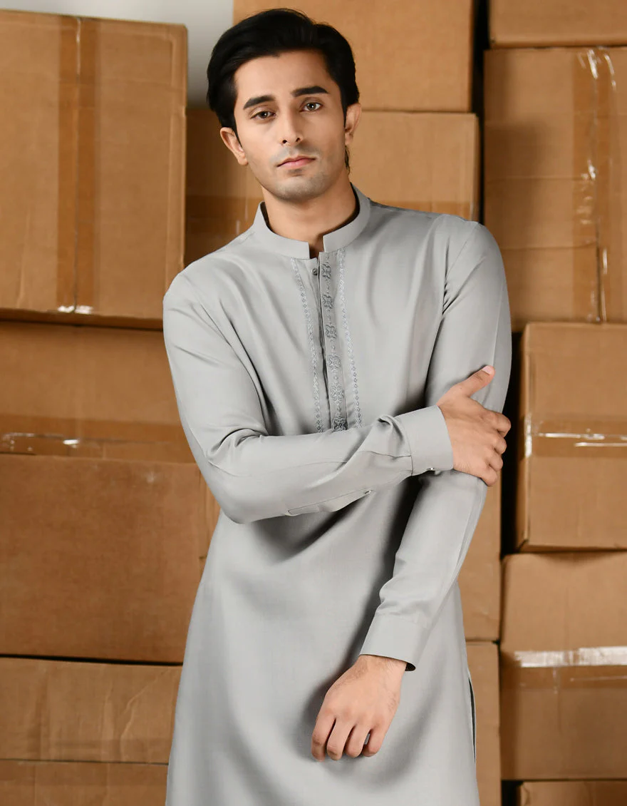 SMOKE GREY BLENDED KAMEEZ SHALWAR | JTKS-A-34816/S24/JJ9632-SF - Image 2