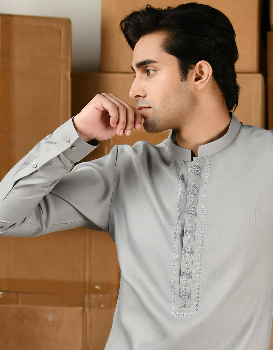 SMOKE GREY BLENDED KAMEEZ SHALWAR | JTKS-A-34816/S24/JJ9632-SF - Image 3
