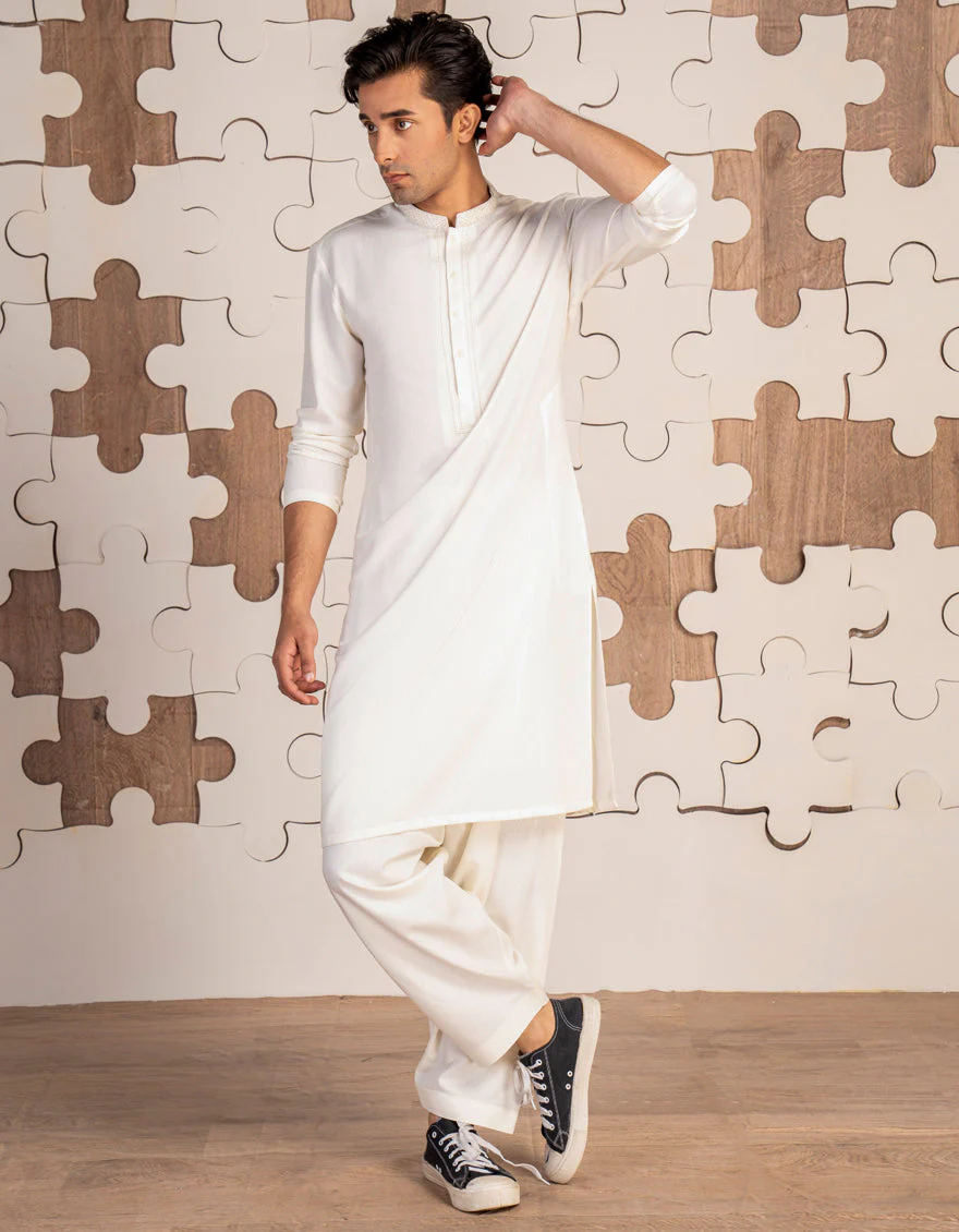 OFF WHITE BLENDED KAMEEZ SHALWAR | JTKS-A-34897/S24/JJ9427-FL