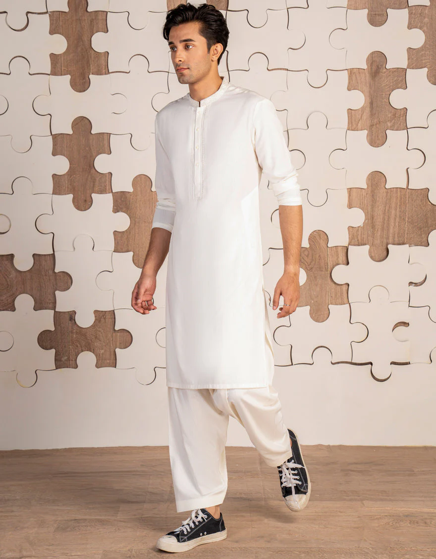 OFF WHITE BLENDED KAMEEZ SHALWAR | JTKS-A-34897/S24/JJ9427-FL - Image 3