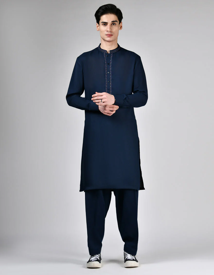 NAVY BLUE BLENDED KAMEEZ SHALWAR | JTKS-A-34934/S24/JJ9632-FL