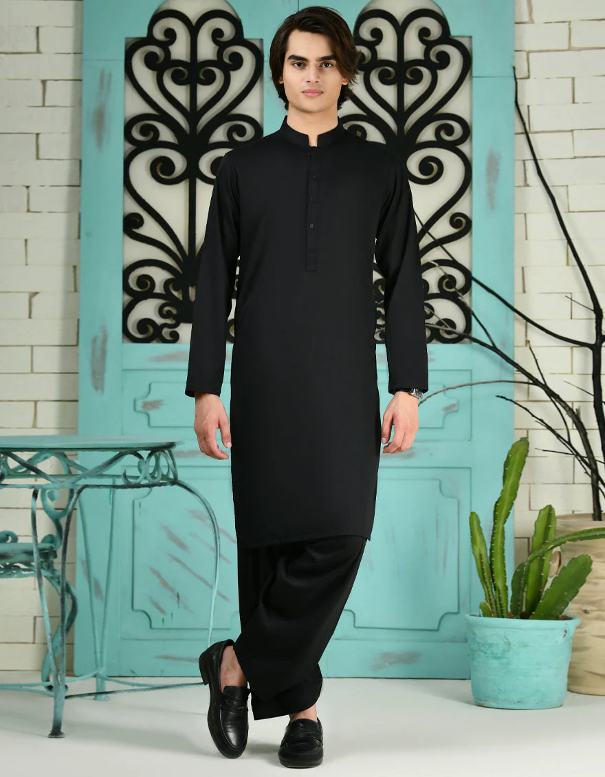 BLACK BLENDED KAMEEZ SHALWAR | JTKS-A-40200-R14-AP/S25/JJ9770-PN