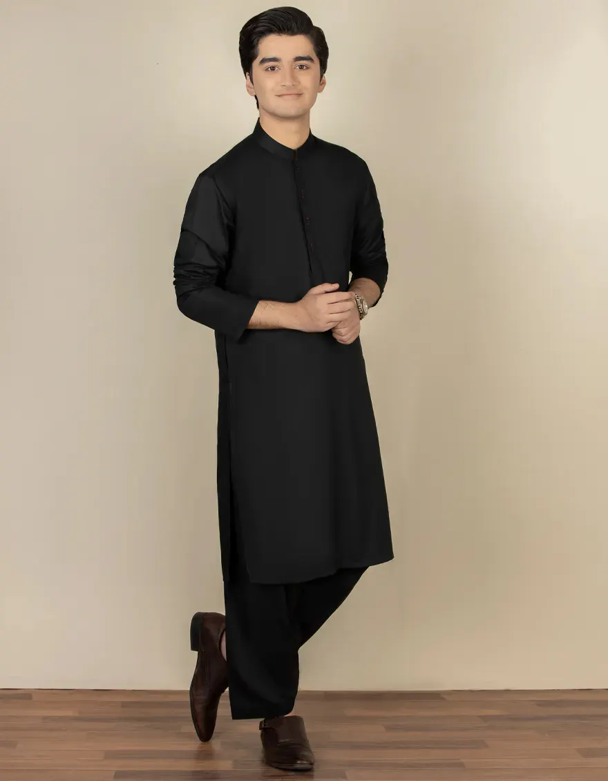 BLACK BLENDED KAMEEZ SHALWAR | JTKS-A-40200-R17-AP/S25/JJ9772-PN