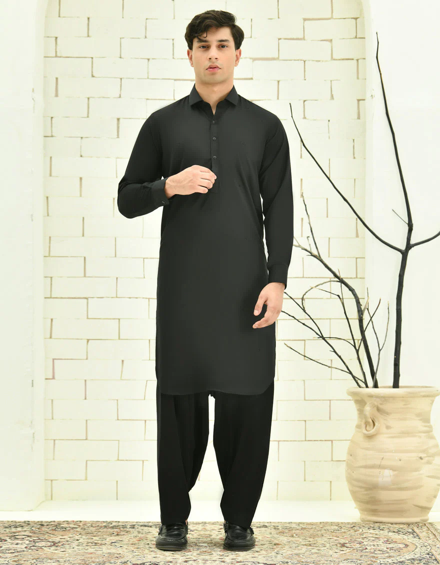 BLACK BLENDED KAMEEZ SHALWAR | JTKS-A-40201-R15-AP/S25/JJ9770-PN