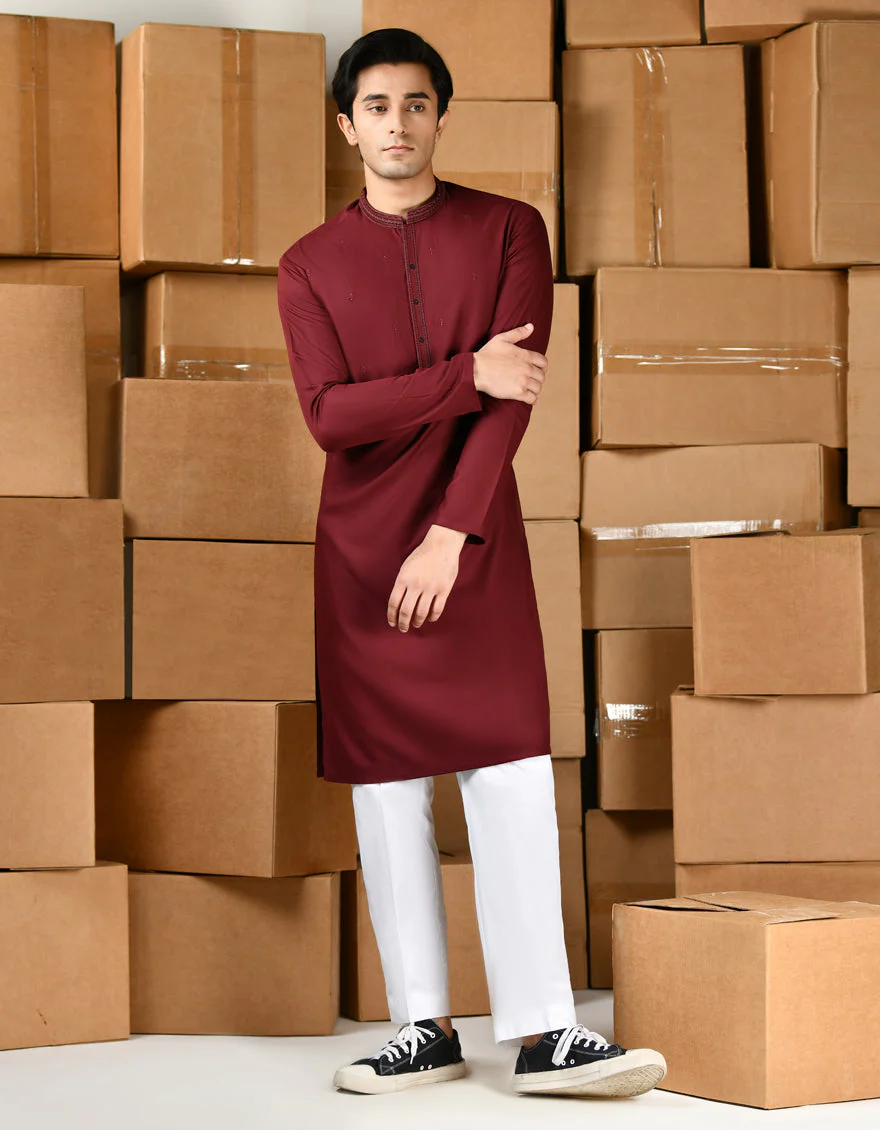 MAROON BLENDED KAMEEZ SHALWAR | JTKS-A-46428/S24/JJ8812-SF
