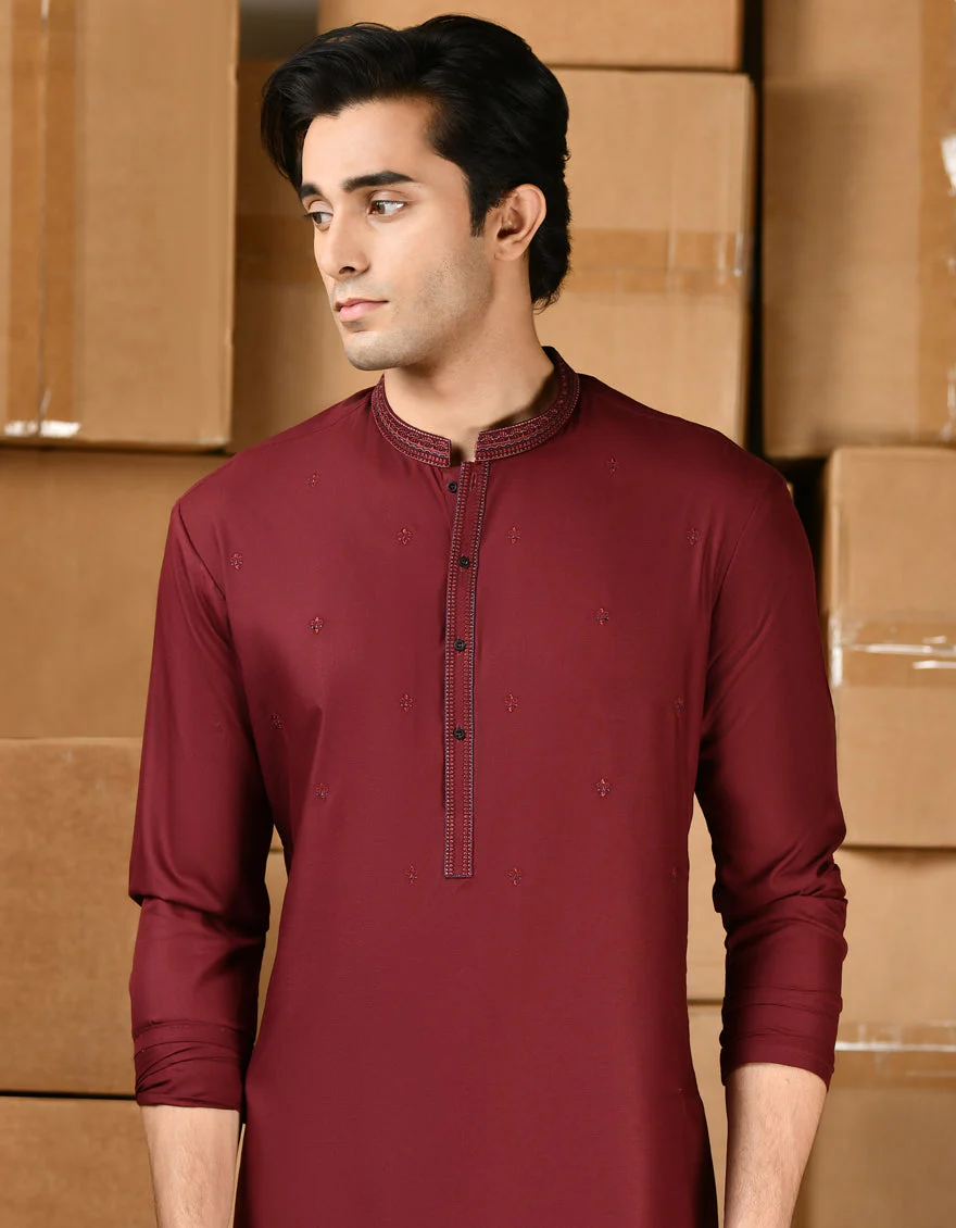 MAROON BLENDED KAMEEZ SHALWAR | JTKS-A-46428/S24/JJ8812-SF - Image 2