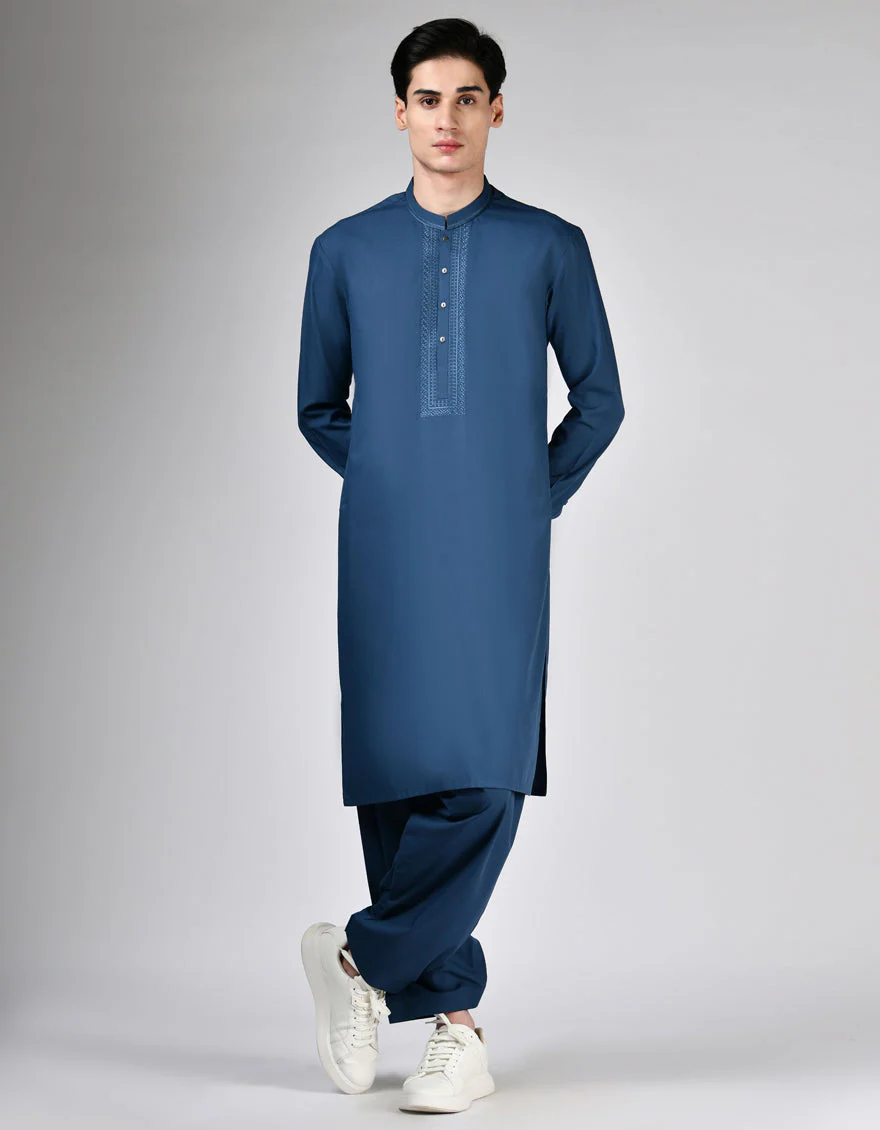 BLUE BLENDED KAMEEZ SHALWAR | JTKS-A-46506/S24/JJ9374-SF