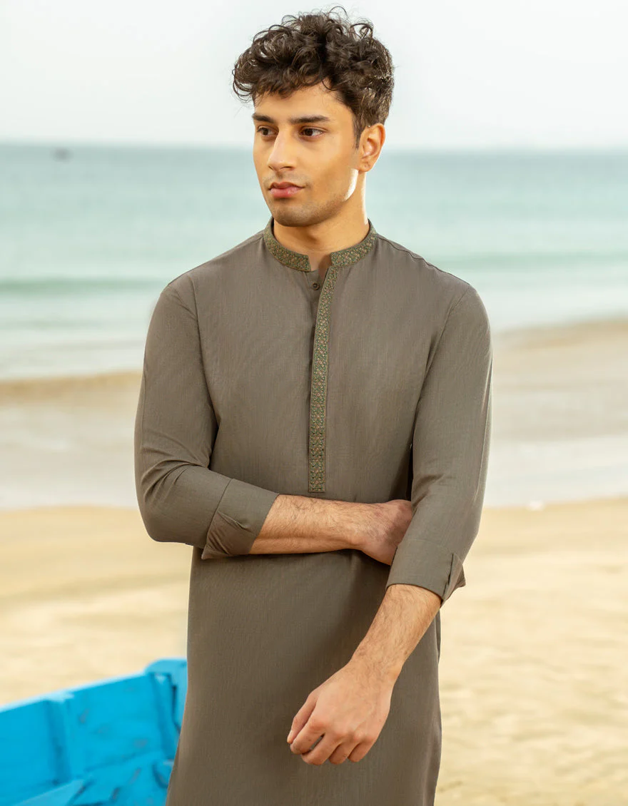 ARMY GREEN BLENDED KAMEEZ SHALWAR | JTKS-A-46601/S25/JJ9617-SF - Image 2