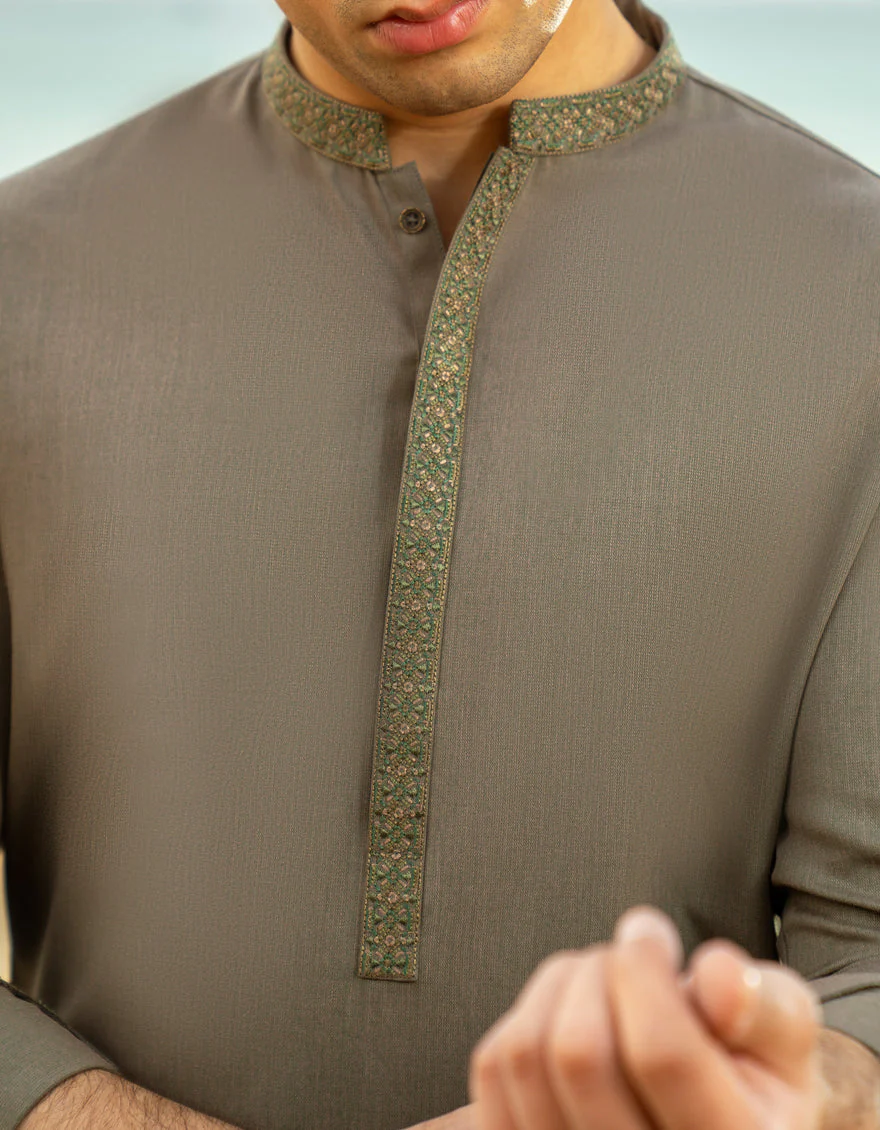 ARMY GREEN BLENDED KAMEEZ SHALWAR | JTKS-A-46601/S25/JJ9617-SF - Image 3