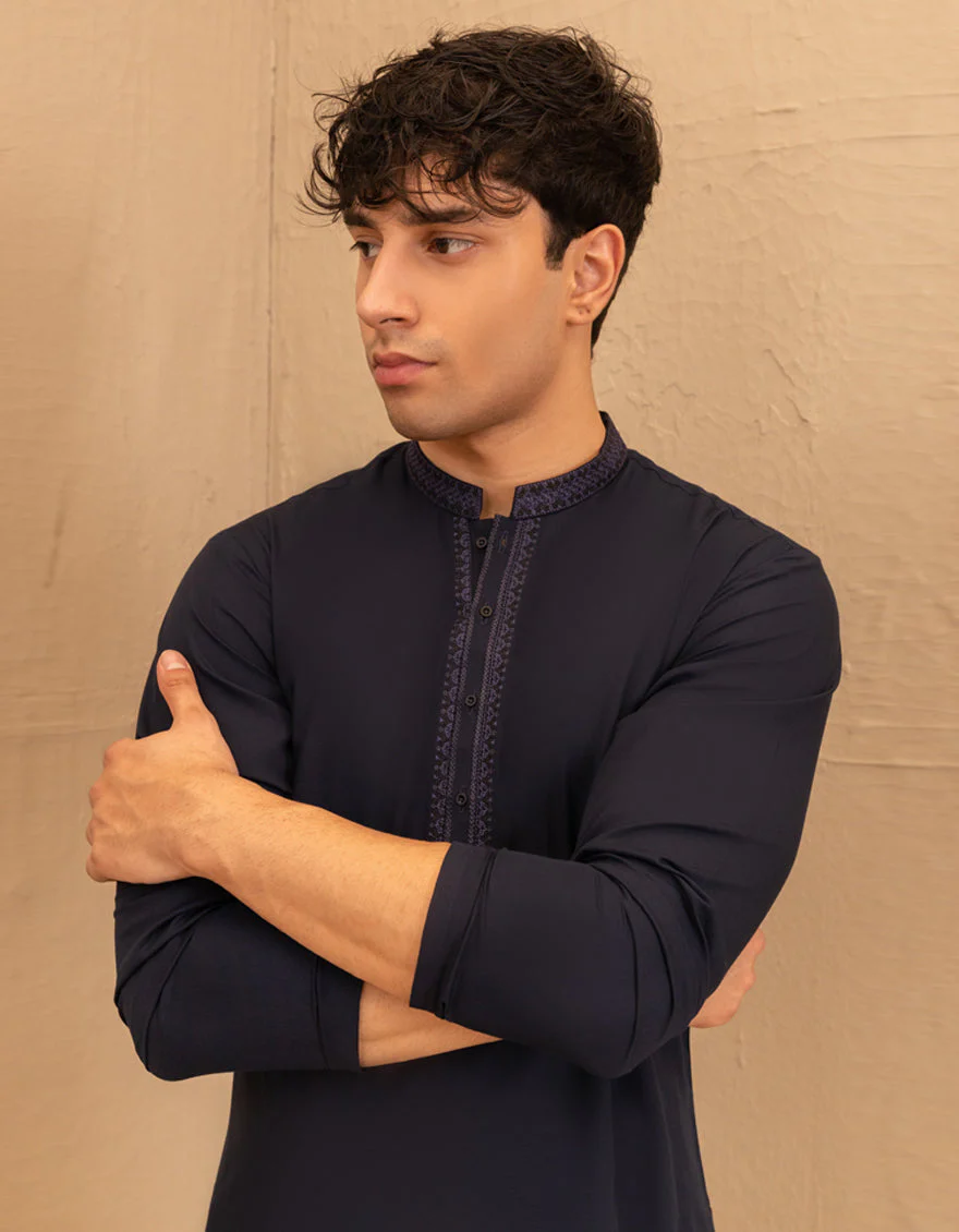 NAVY BLUE BLENDED KAMEEZ SHALWAR | JTKS-A-46757/S25/JJ9844-FL - Image 2