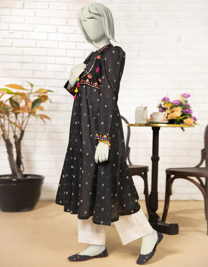 BLACK LAWN KURTI | JYGK-S-JTS-25-4070 FB/KALIDAAR-3