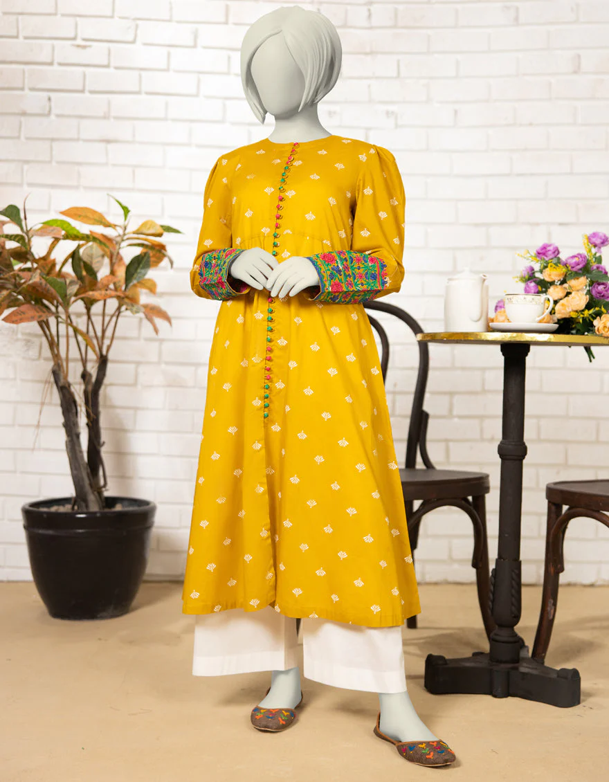 OCHRE LAWN KURTI | JYGK-S-JTS-25-4071 FB/KALIDAR-4