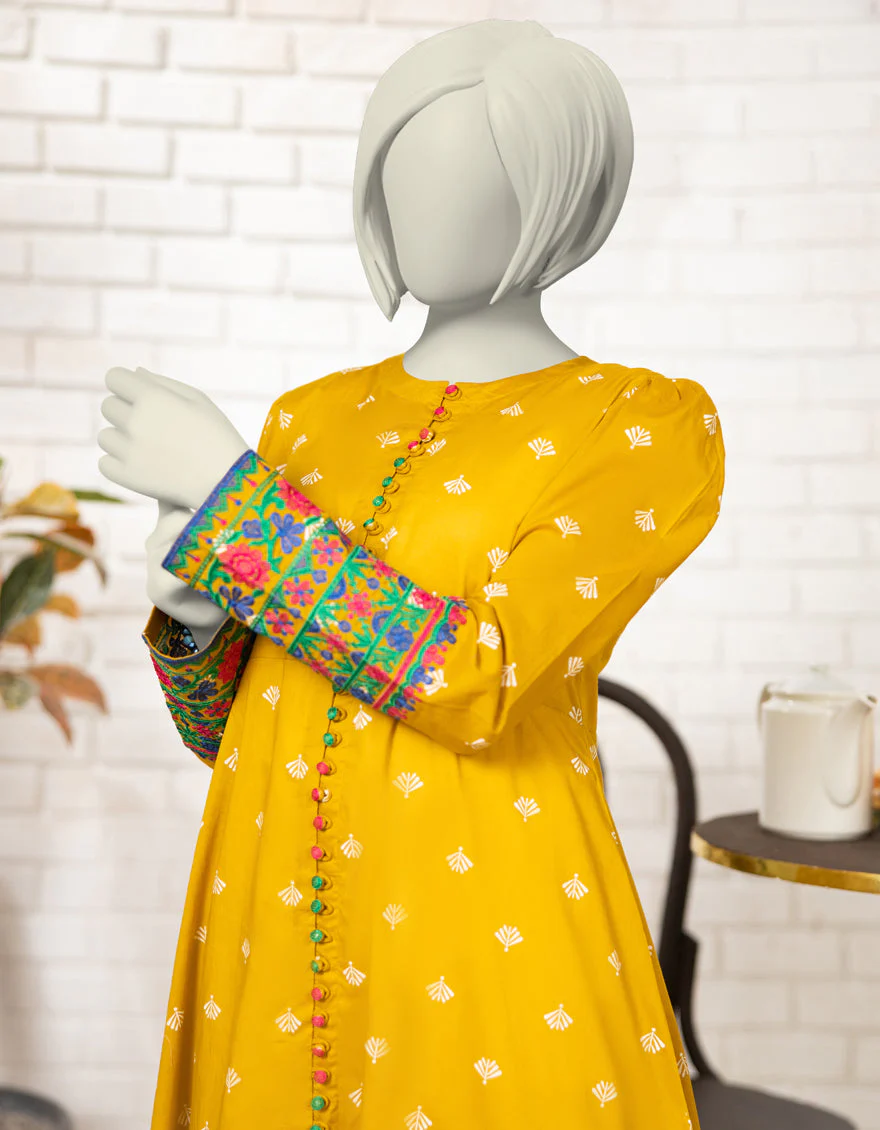 OCHRE LAWN KURTI | JYGK-S-JTS-25-4071 FB/KALIDAR-4 - Image 2